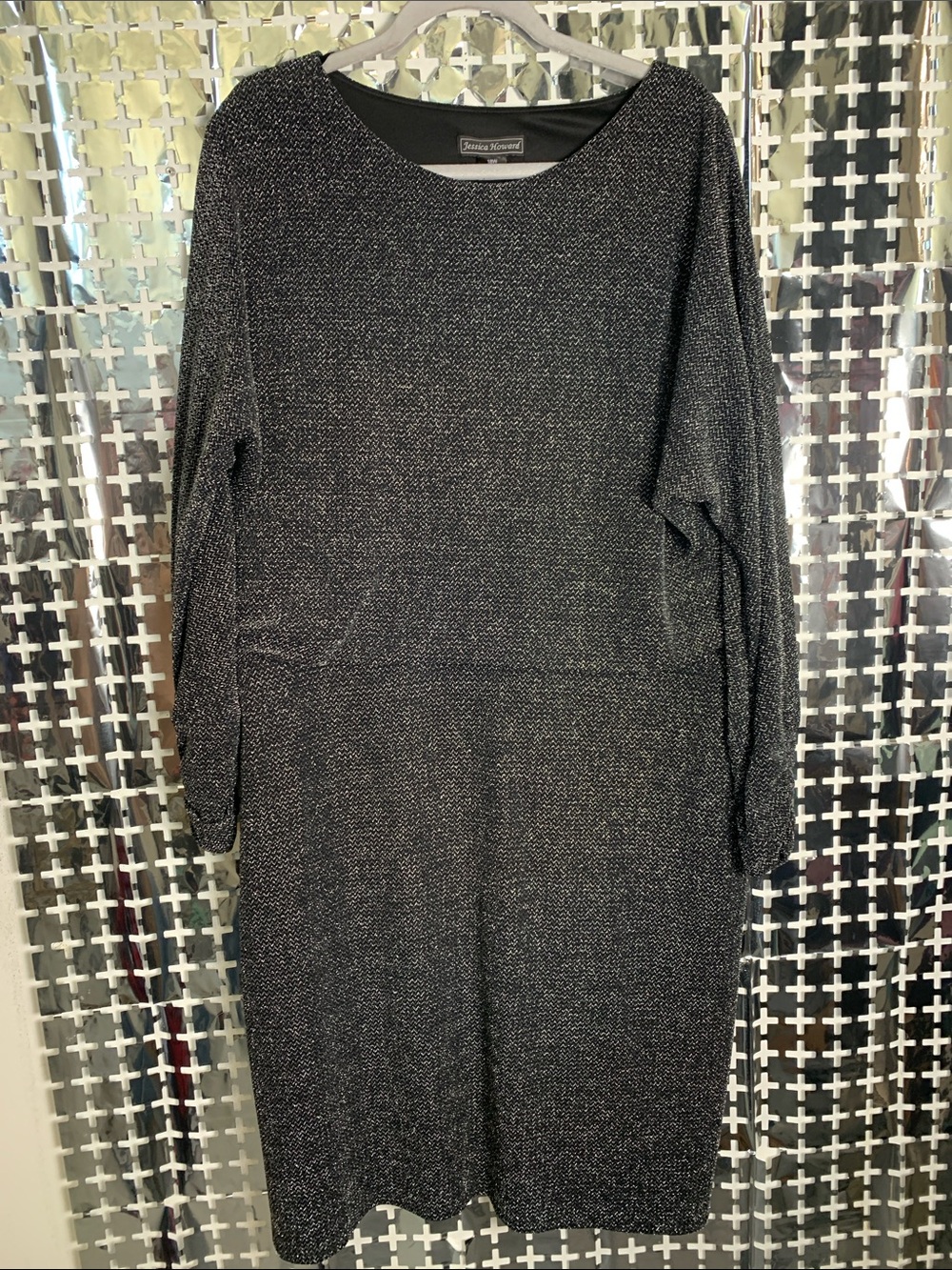 Jessica Howard Black Metallic Scoop Neck Knit Dress